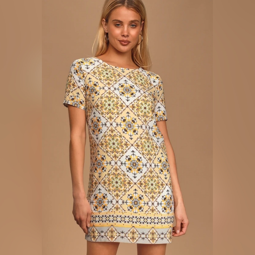 *FINAL SALE* Lulus Dandy Lion Yellow Boho Print Shift Dress